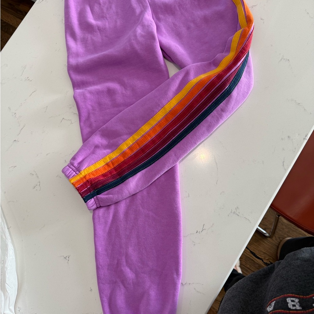 Aviator Nation Kids Lavender Joggers with Multicolor Stripes
